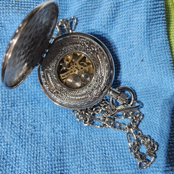 James Michael double sided silver pocket watch with chain - Picture 3 of 3
